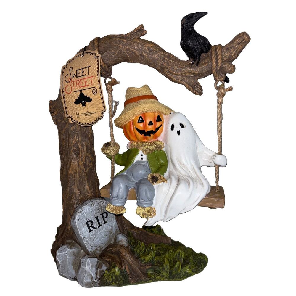 Sweet Street Pumpkin Head Scarecrow & Ghost Swinging Halloween Viral TikTok NEW - Picture 1 of 5